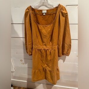Ava & Viv Women's Size 1X Mustard Yellow Dress, plus size, tie back, EUC, modest